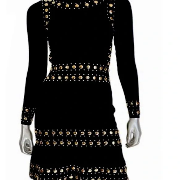MICHAEL MICHAEL KORS
Studded Stretch-knit Mini Dress In Black/Gold - Picture 3 of 8